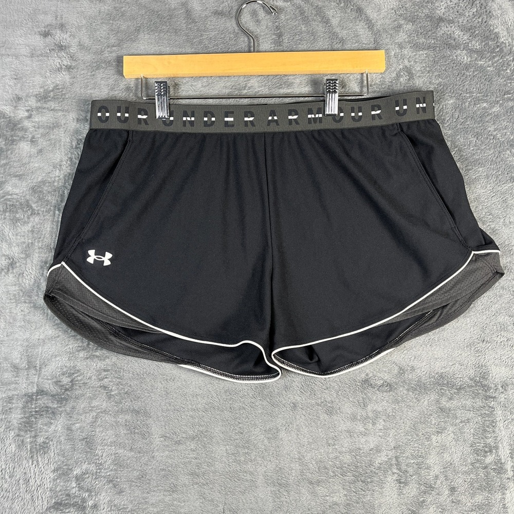 Under Armour Play Up Shorts Womens XL Black Colorblock Dolphin Hem Loose Fit